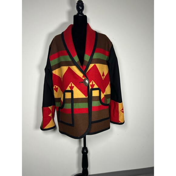 Native American pattern wool jacket reversible size, small color block western ￼ - Picture 1 of 16